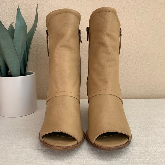 Matisse Leon Natural Leather Mid-Calf Peep Toe Booties Woman’s 7.5M - Picture 3 of 14